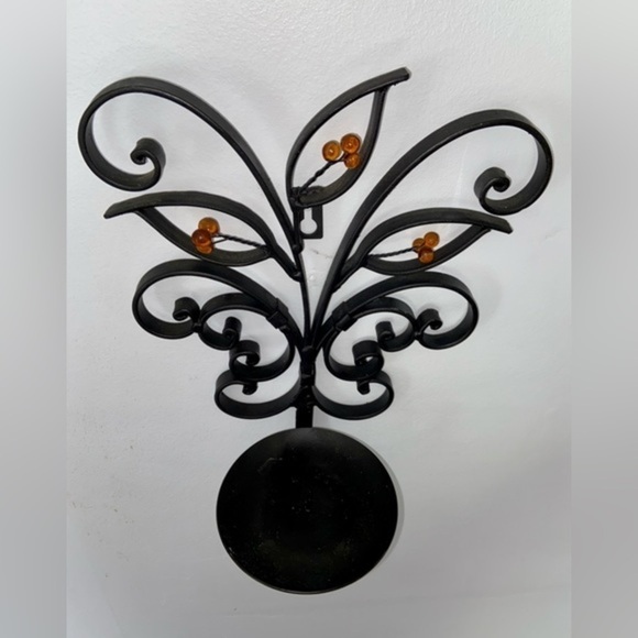 3/75$ Set of 2 Metal Wall mounted Candle Sconce Holder black thick metal‎ leaves - Picture 11 of 14